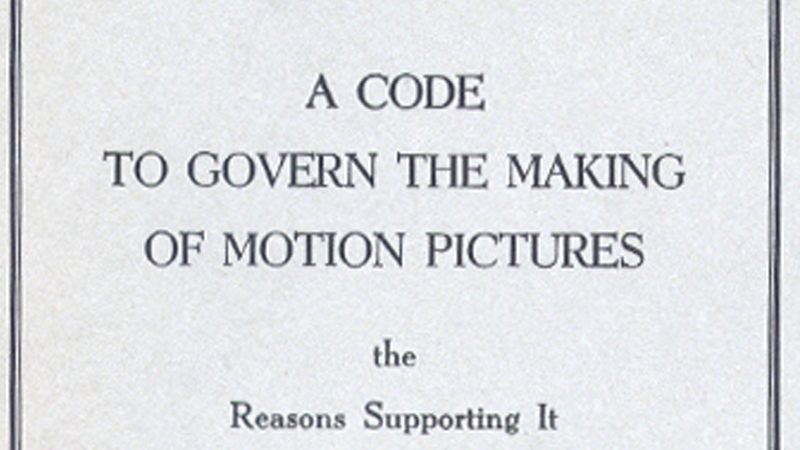 The cover page to a paper copy of the Motion Picture Production Code, circa 1930-1955.